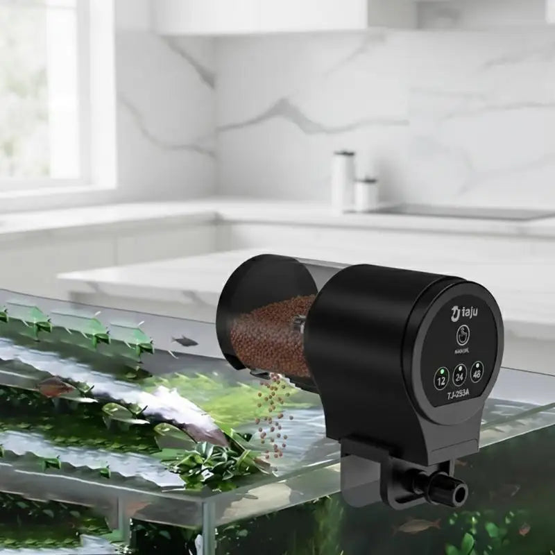 Automatic Fish Feeder Timer IP66 Waterproof Auto Tank Capacity Food Qme