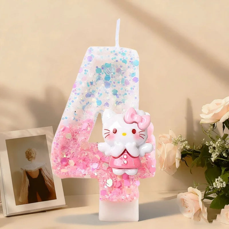 Hello Kitty Birthday Candles Cute Pink Cake Decorative Number Candles Mood Lighting Qme