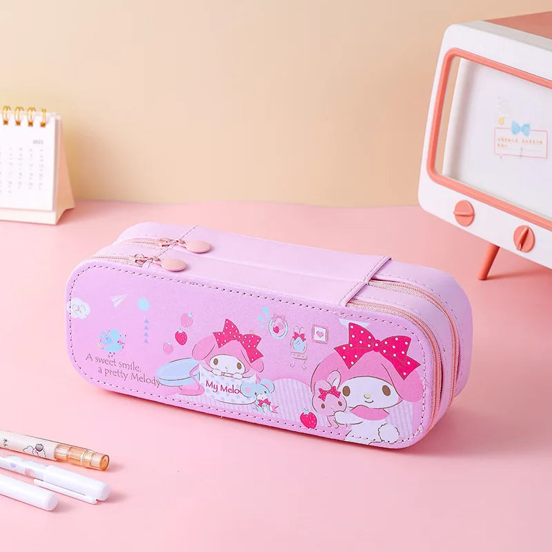 Hello Kitty Kuromi Double-Layer Large-Capacity Pencil Case Pencil Case Melody Student Cartoon Stationery Box & Storage Case Qme 1