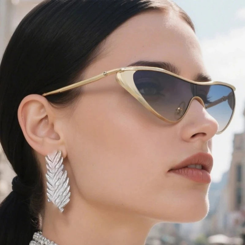 Vintage Cat Eye Sunglasses Women Luxury Brand Y2K Punk One-Piece Sun Glasses Shield Eyewear UV400 Shades Qme