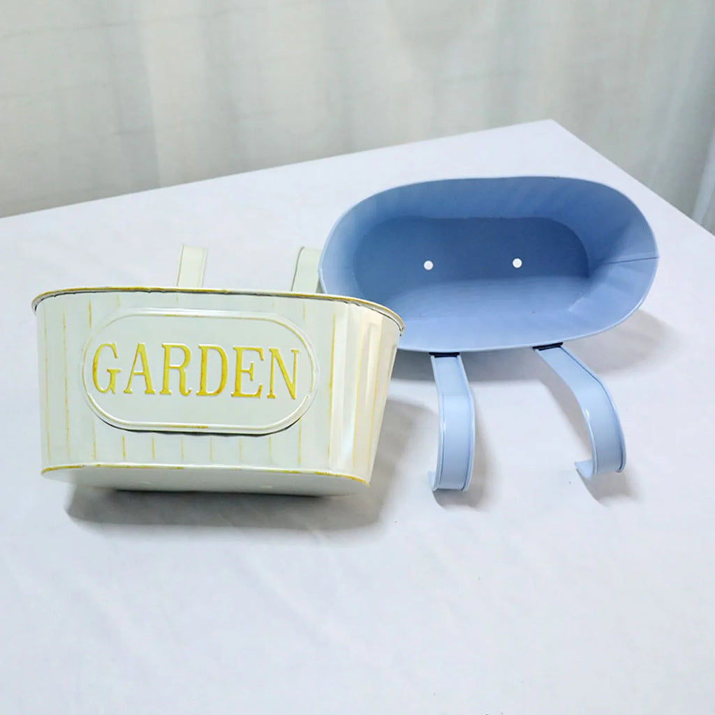 Home Garden Metal Iron Hanging Flower Pots Decks Railings Fence Buckets Boho Wall Mount Holder Hooks Removable Handle Qme