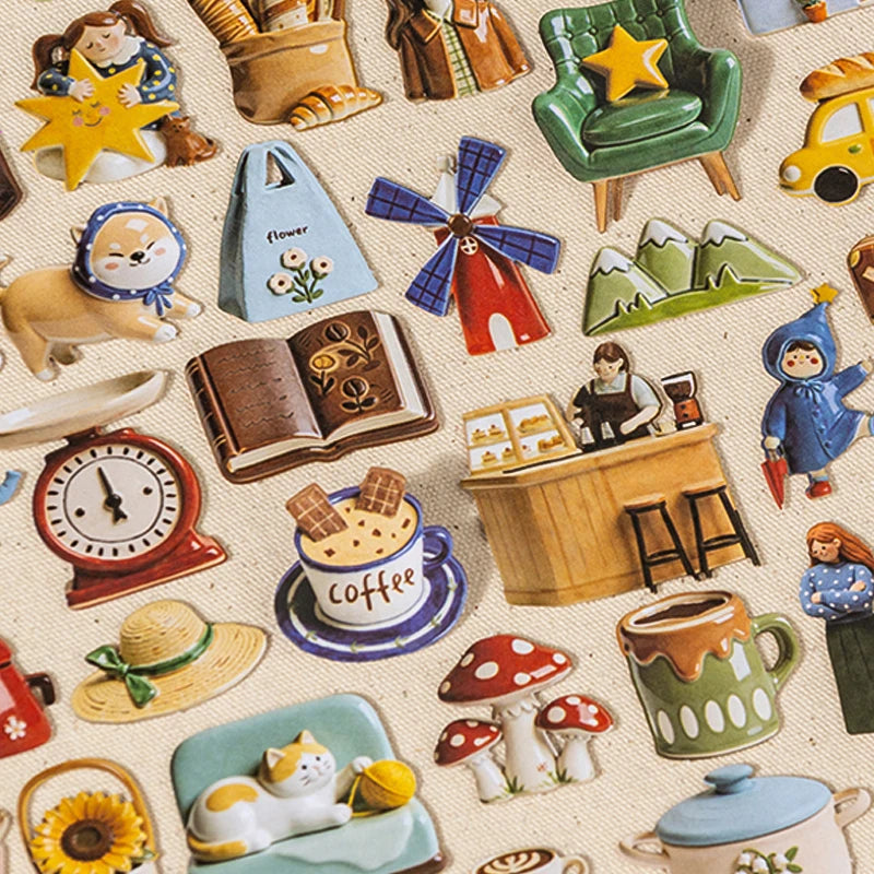 Ceramic-Style Hard Card Sticker Pack, Atmospheric Life Decor, All-Scene Scrapbook Collage Material, Must-Have for Craft Lovers Qme