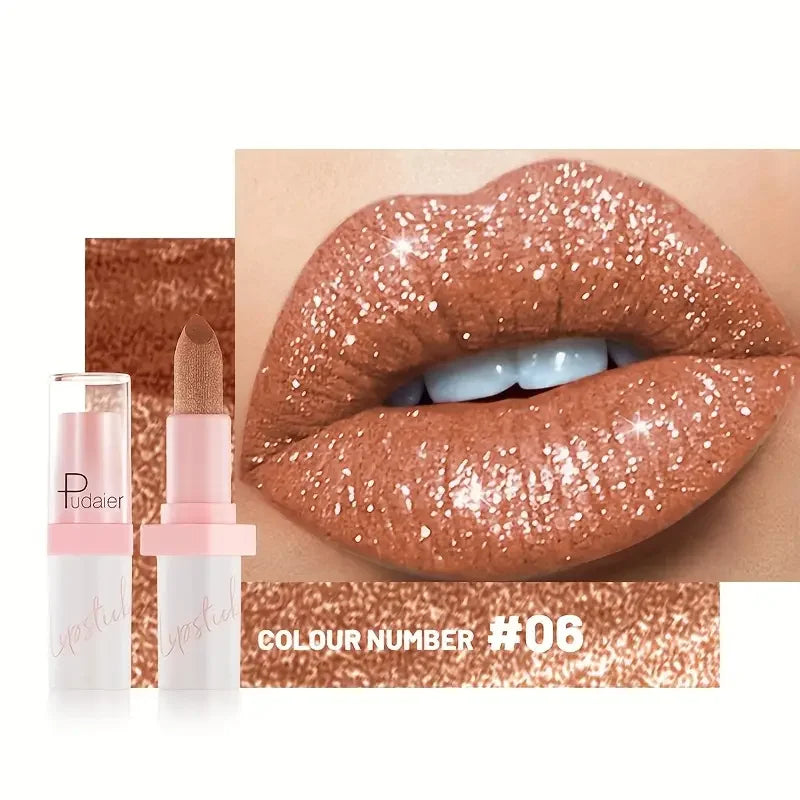 Glitter Shine Pearl Lipstick Long-lasting Waterproof Metallic Lip Qme 06