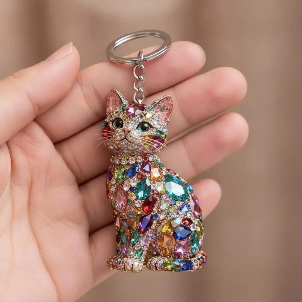 Cute Rhinestone Cat Keychain Mini Acrylic Bling Kitten Hanging Qme