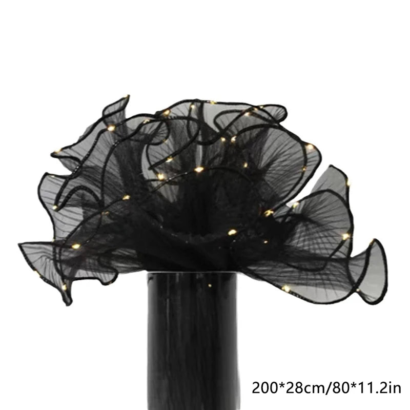 1Pcs LED Flower Wrapping Paper With Lights Lace Mesh Wave Yarn Florist Bouquet Packaging Decoration Wedding Birthday Gifts Qme