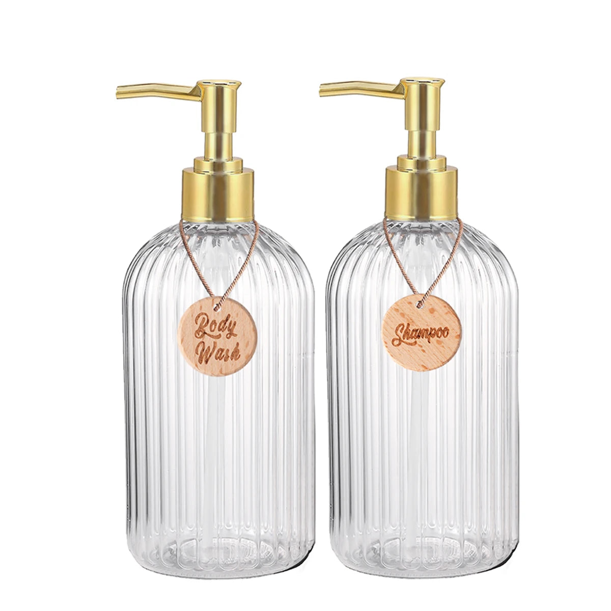 Set of 3 Refillable Shampoo and Conditioner Bottles, 16.9oz/500ml Elegant Guest Room Decoration Shampoo Dispenser with Gold Pump Qme set of 2-A 500ml