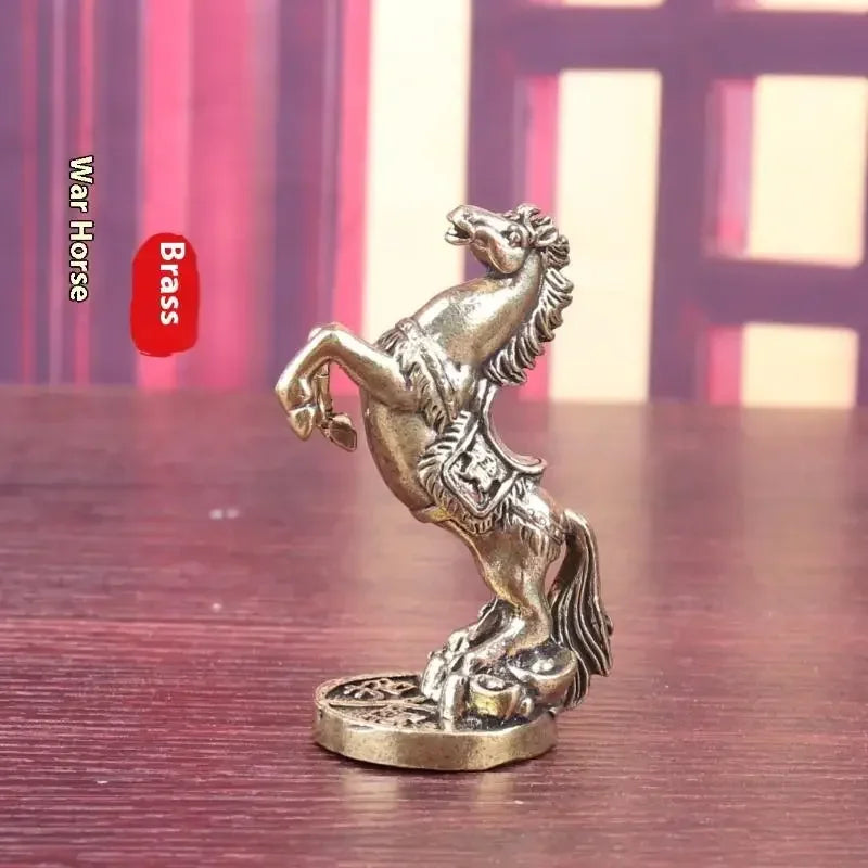Brass Horse Figurines Home Desktop Decoration Fortune Zodiac Horse Office Decor Miniatures Bronze Collectible Crafts Qme