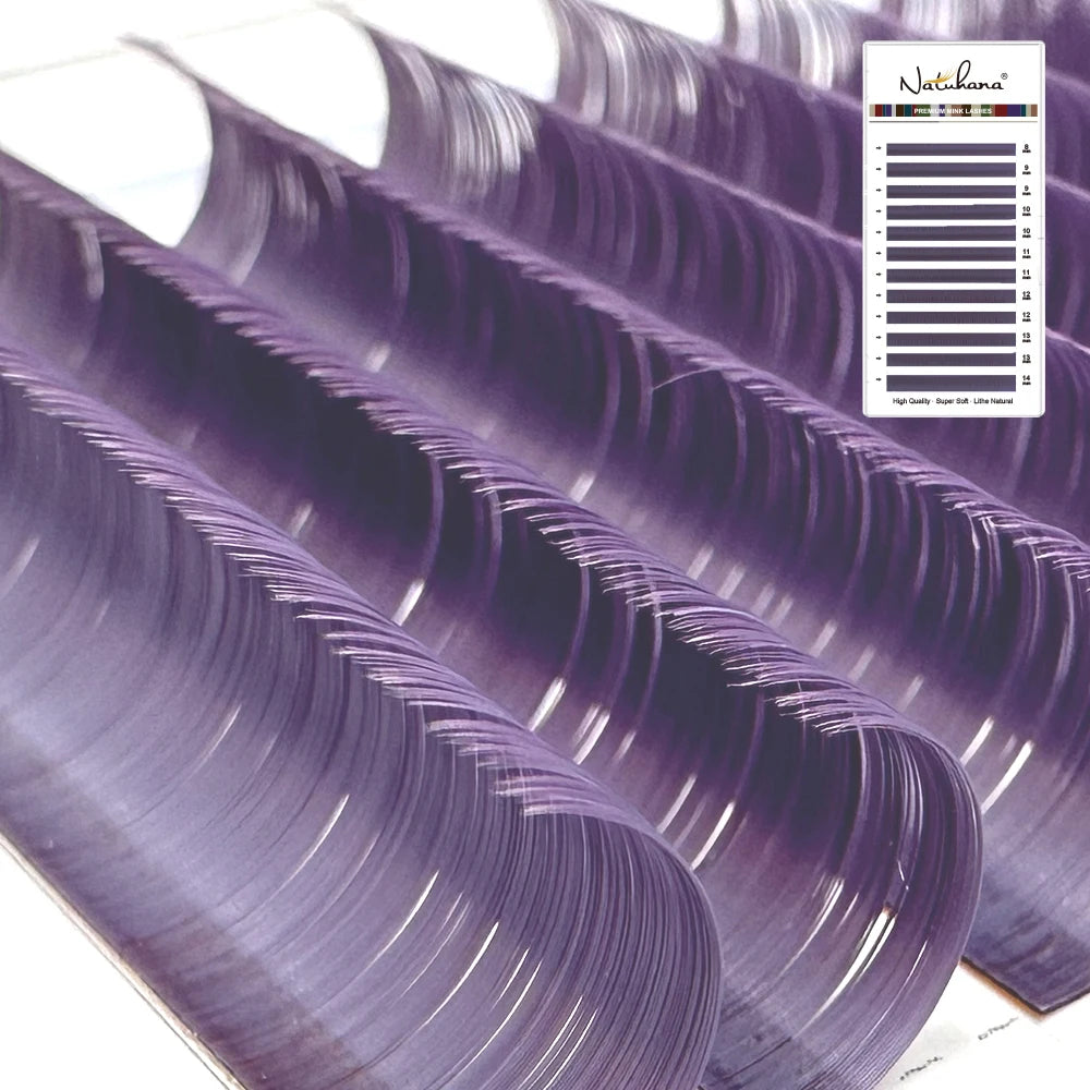 NATUHANA Caramel Colored Lashes Extension Individual Faux Mink False Qme Lavender C 0.07mm|MIX