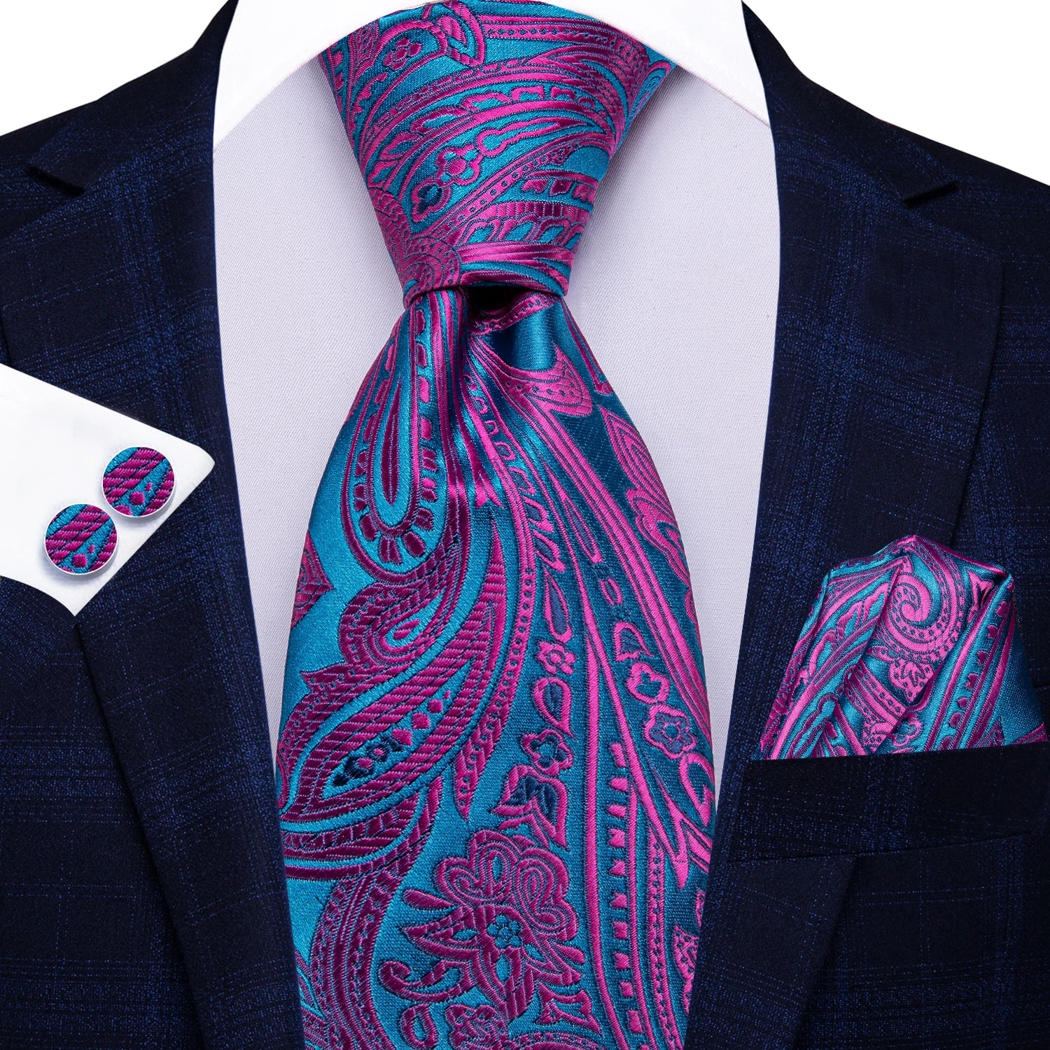 Hi-Tie Extra Long 170cm Pink Floral Men's Elegant Tie Handkerchief Cufflinks Set Wedding Party Accessories Gift for Men Gravats Qme 4022