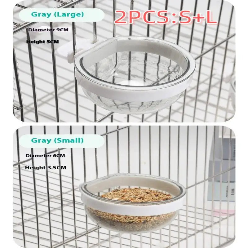 Cage Convenient Hanging Seed Water Feeder Parrots Bird Feeding Bowl Qme Gray SL
