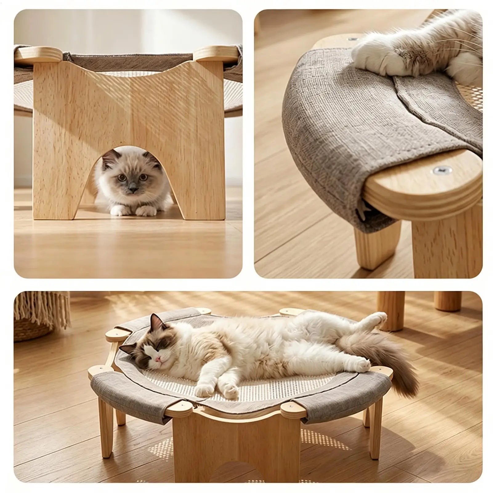 Elevated Cat Bed Wooden Stand Cooling Damp-Proof Indoor Pet Supplies Cat Hammock Stand Sleeping Bed For Small Medium Kitten Qme