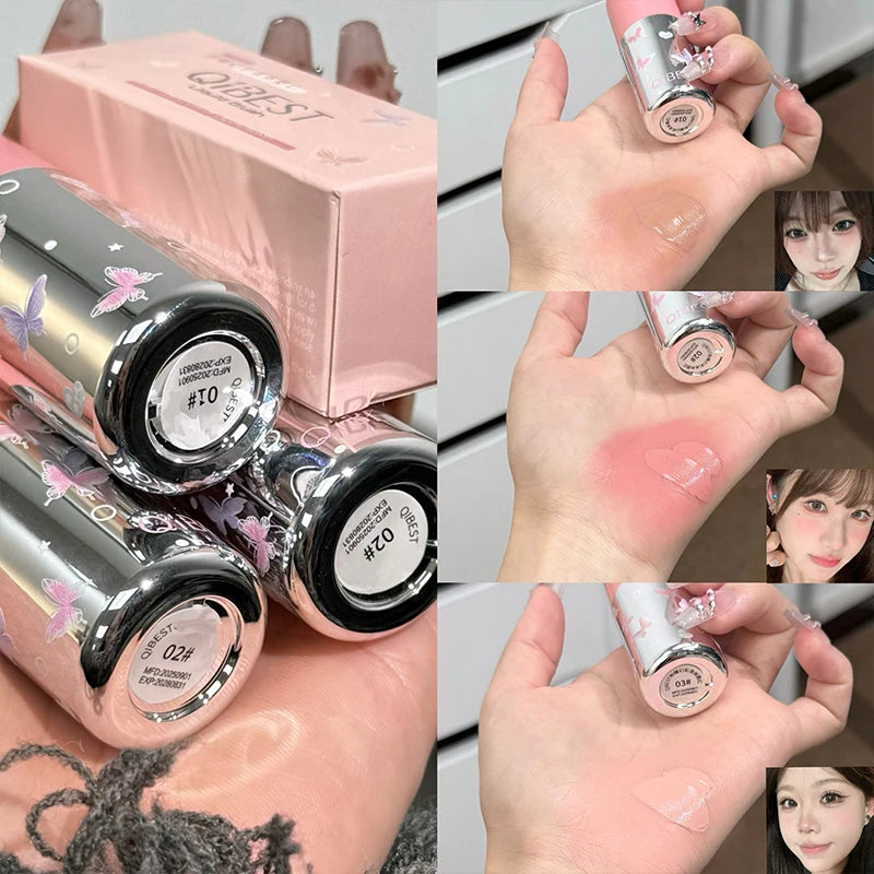 QIBEST New Velvet Matte Liquid Blusher Sponge Head Rendering Moisturizing Long-lasting Beauty Natural Cheek Face Blush Makeup Qme