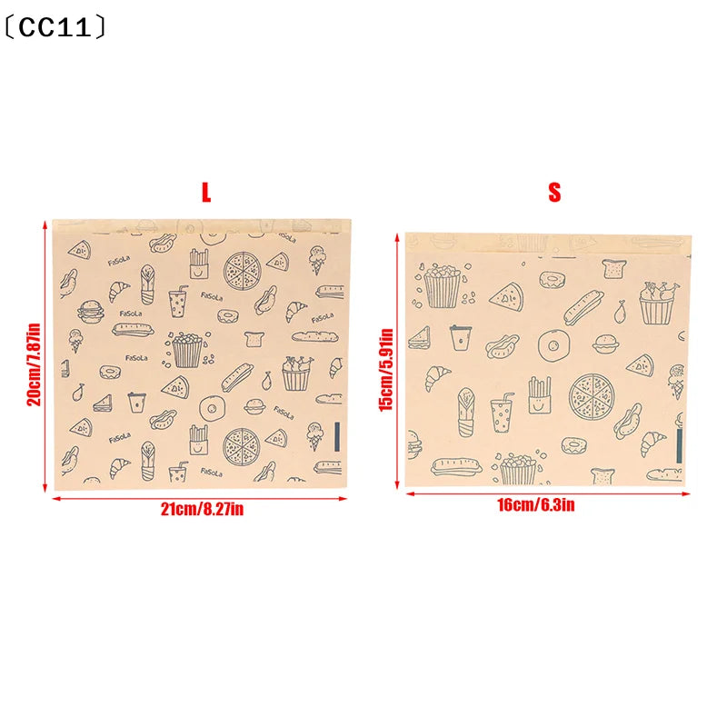 Greaseproof Paper Bag Kraft Food Wrapping Disposable Packaging Baking Qme