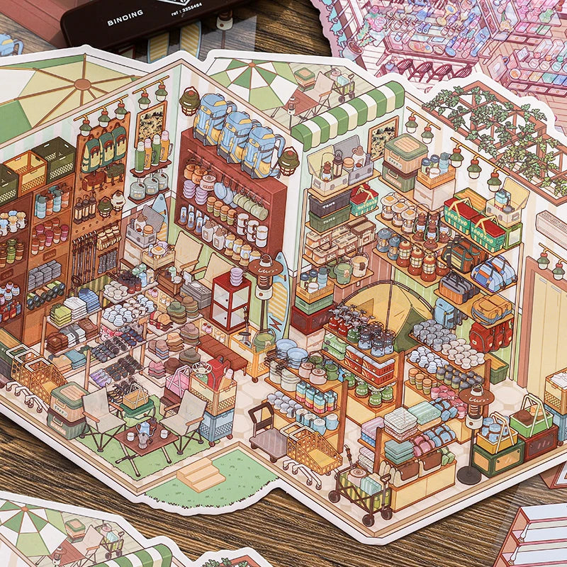 4 Pcs Creative Cartoon 3D Landscape Sticker Book DIY Cabin Scene Sticker Miniature House Sticker Cabin Scene Stationery stickers Qme 2A-8 Pcs