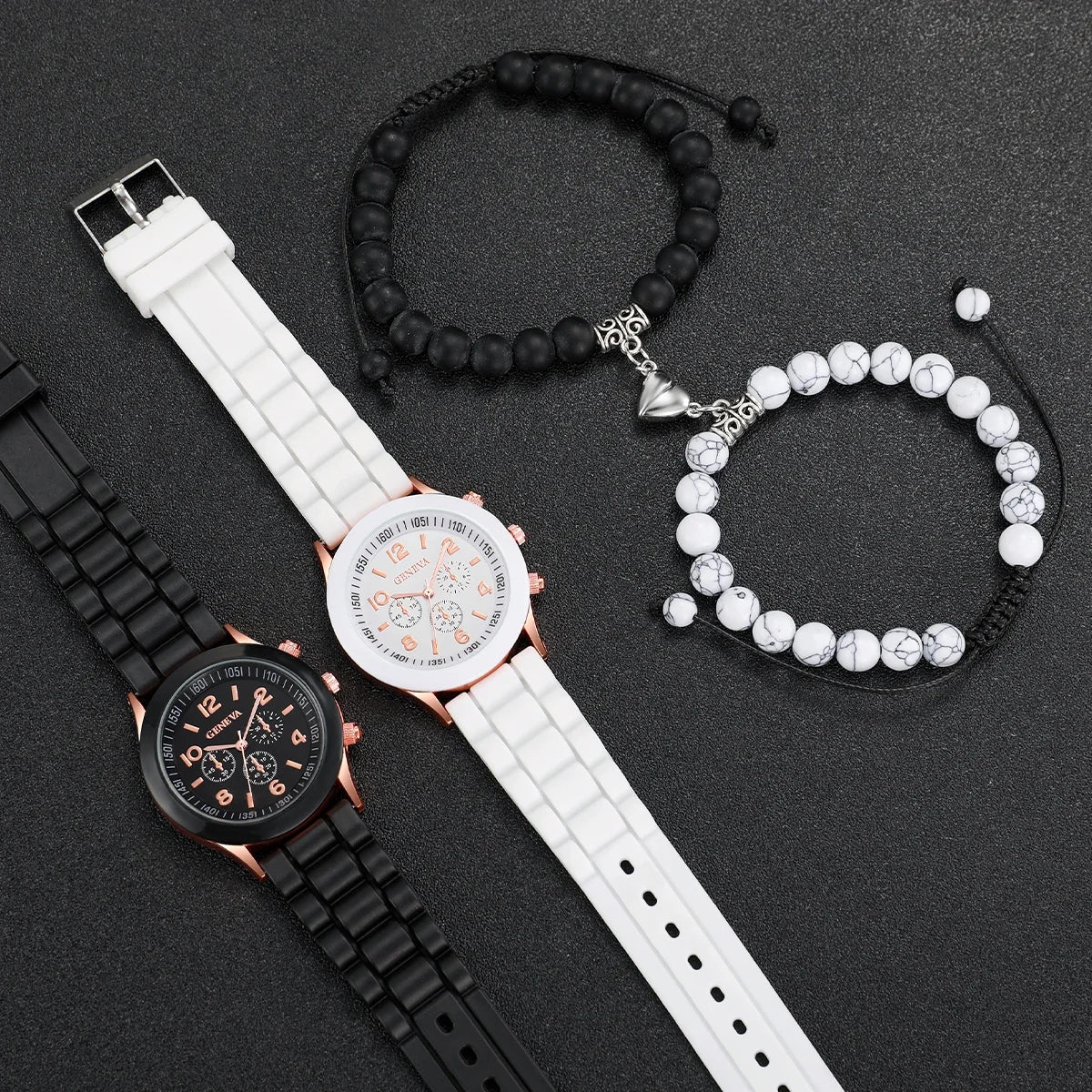 2026 4pcs Ladies' Korean version high-end fashion watch with simple classic faux leather strap watch set for women Qme
