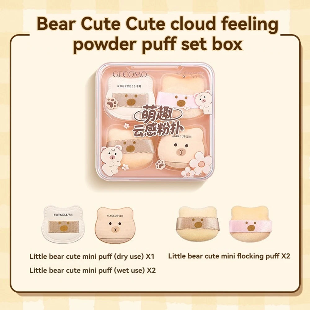 5/8PCS Cute Bear Powder Puff Set Soft Plush Wet and Dry Dual Use Sponge Mini Fingertip Puff Suitable for Makeup Qme 5PCS