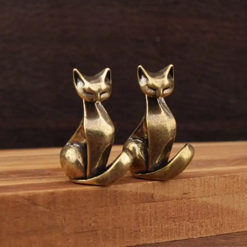 Desktop Craft Small Ornament Home Office Cat Statue Decoration Brass Qme
