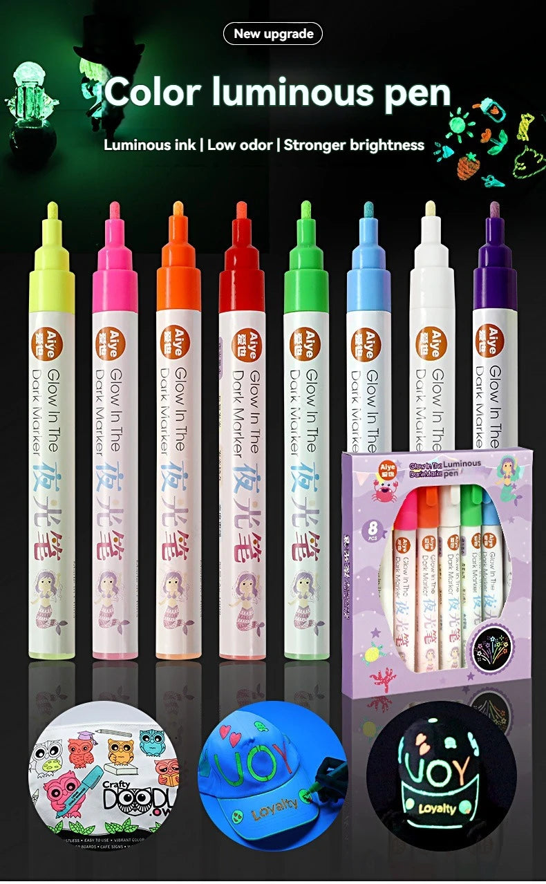 8 Colors Luminous Fluorescent Paint Marker Pen Waterproof Graffiti Pen Indoor Outdoor Decoration DIY Art Painting Supplies Qme