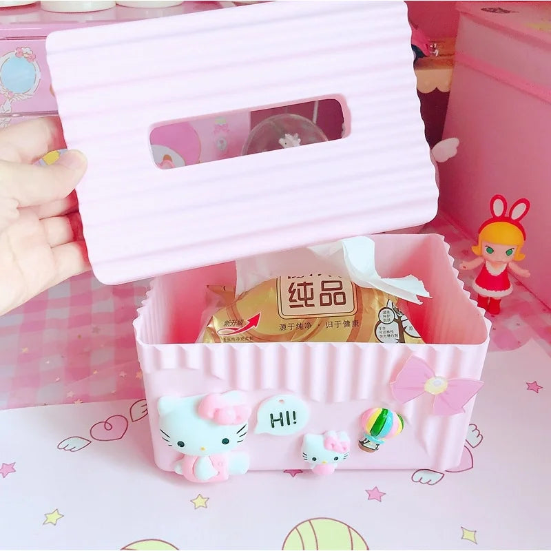 Hello Kitty Pink Creative and Cute Tissue Box Bathroom and Household Tissue Holder, Living Room Plastic Napkin Holder Qme