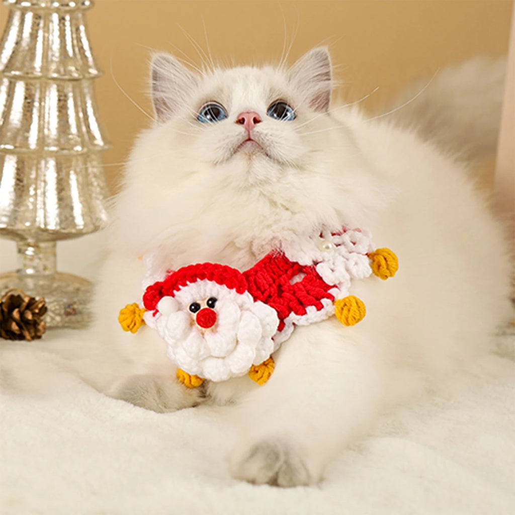 New Year Christmas Pet Adjustable Knitting Collars Hand-Woven Crochet Bib Kittening Necklace Scarf Dress Up Accessories Qme