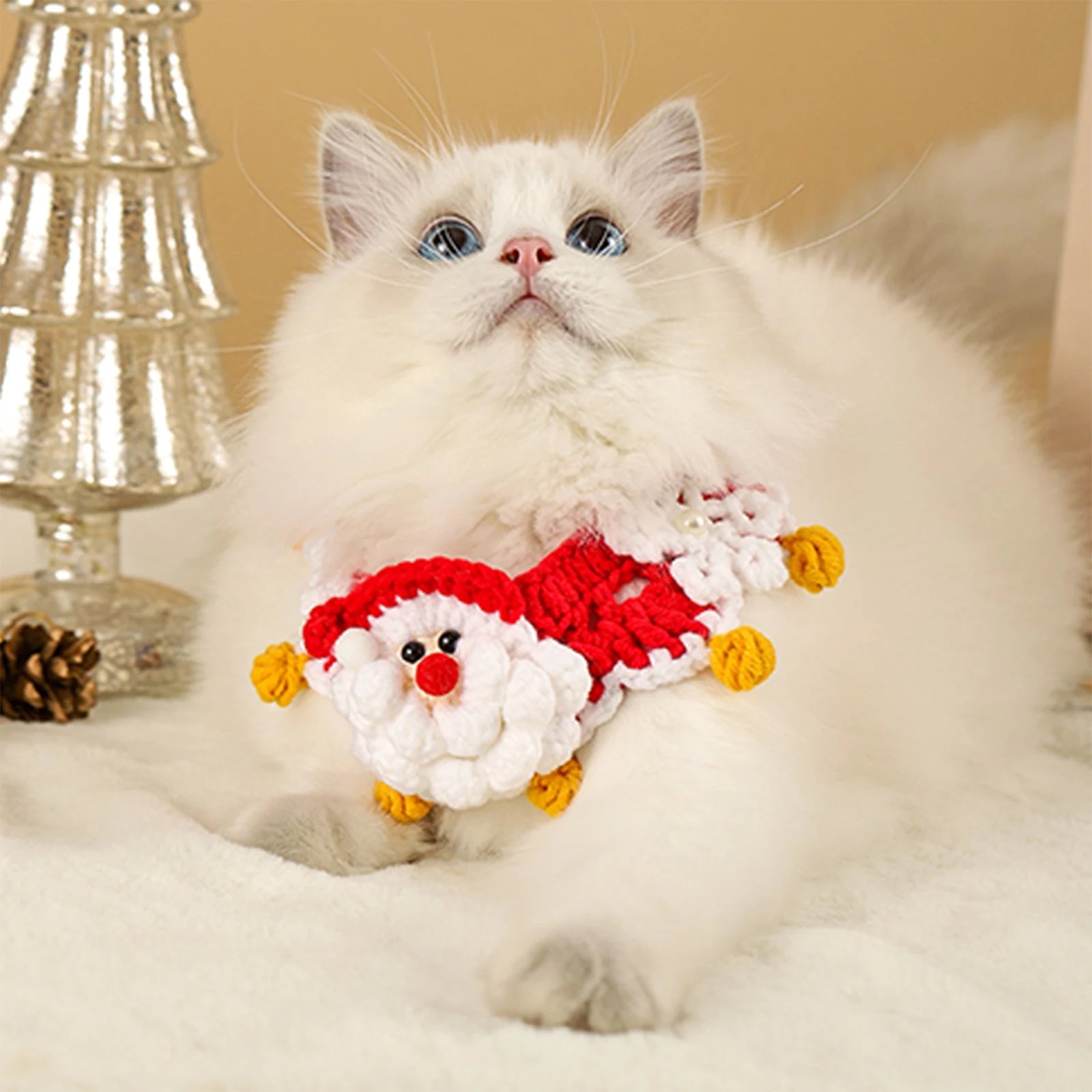 New Year Christmas Pet Adjustable Knitting Collars Hand-Woven Crochet Bib Kittening Necklace Scarf Dress Up Accessories Qme