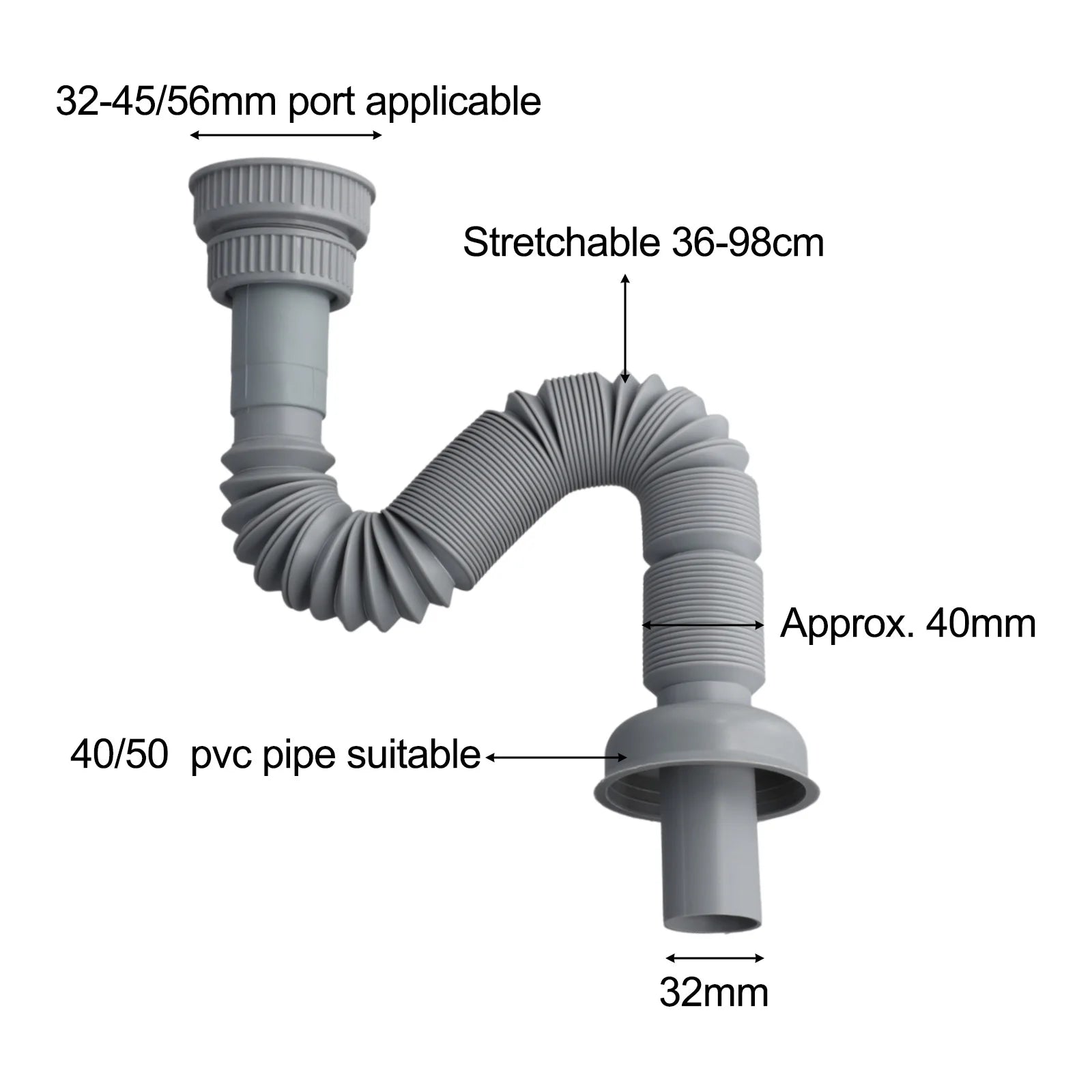 1 Set Kitchen Sink Drain Pipe Expandable Connecting Hose Suitable 32/45/56mm Interface Wash Basin Sewer Drainer Accessories Qme
