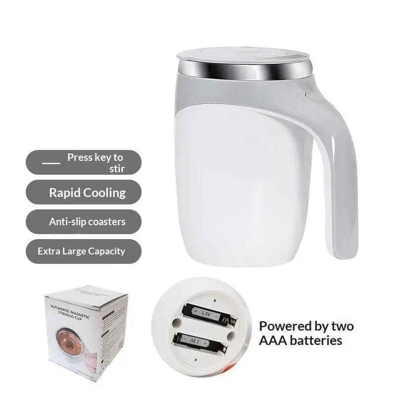 Self Stirring Mug Automatic Magnetic Coffee Travel Cup Insulated Qme White