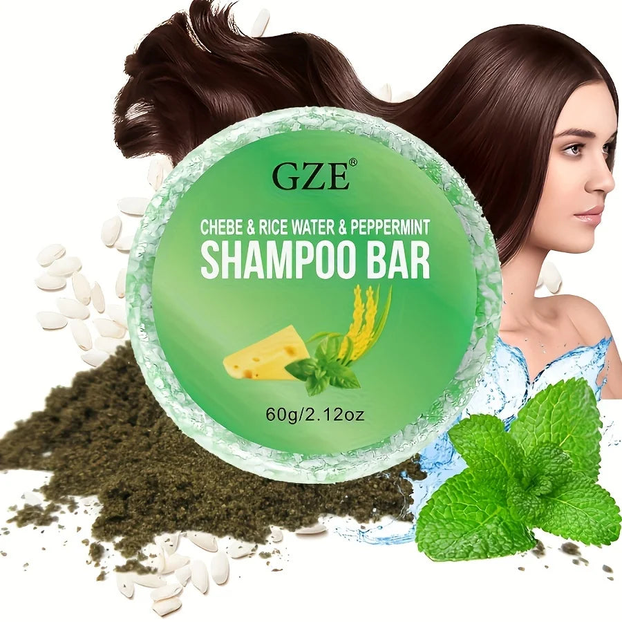GZE Chebe & Rice Water & PEPPERMINT Shampoo Bar Soap for Hair Thickens & Strengthens - Helps Dry Curly & 4c Hair Moisturizing Qme