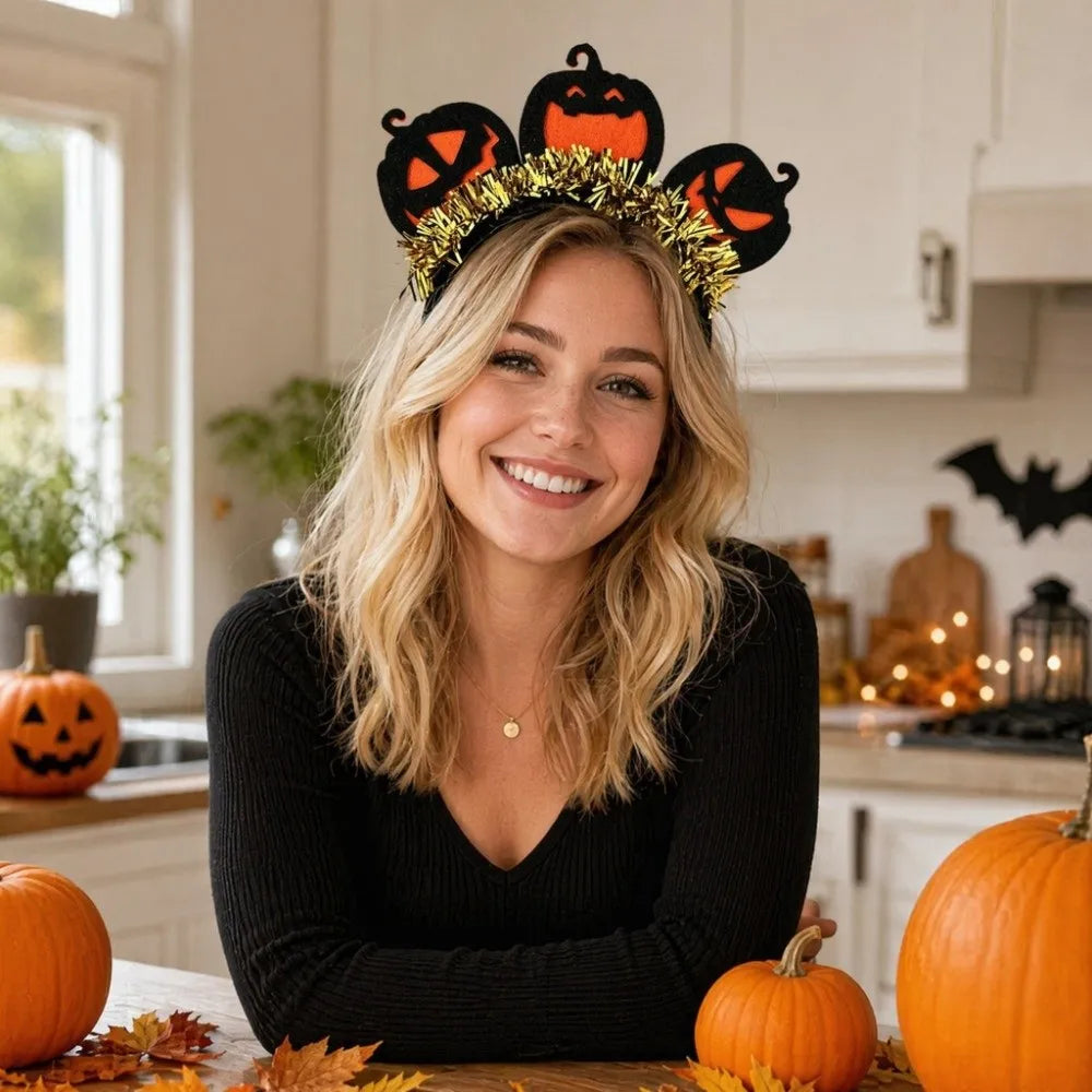 Pumpkin Halloween Flower Headband Spider Ghost Halloween Party Hair Hoop Bowknot Witch Ghost Festival Headpiece Qme