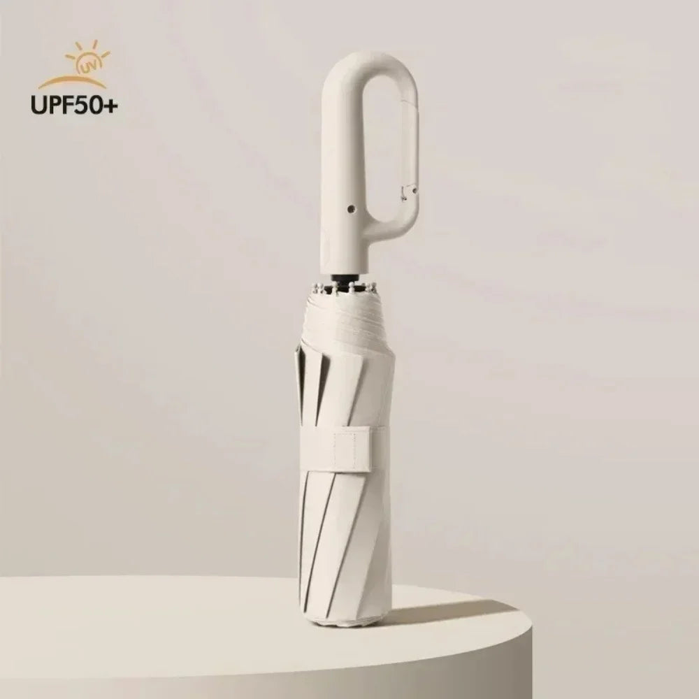 Ring Buckle Design Extra Large Reinforced Wind Rain-resistant Sunshade UV Umbrellas Automatic Folding UV Umbrella for Men Women Qme Beige 10K metal-fiber composite