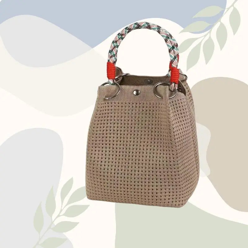 Mini Knitted Bucket Bag Women Small Handbag Geometric Colorblock Wristlet Purse With Detachable Handle 1PC Qme style 10