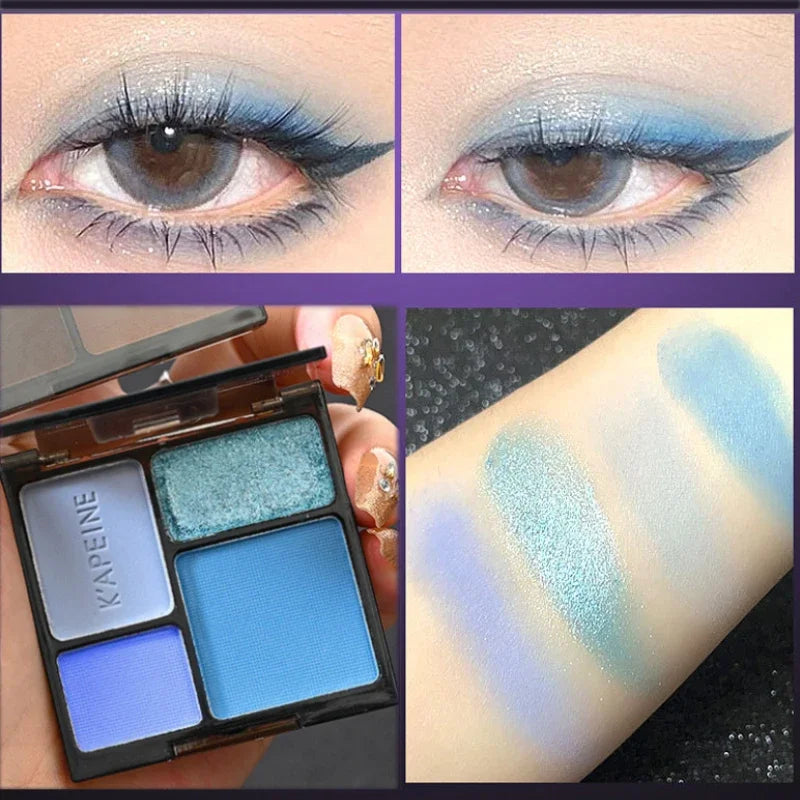 4 Colors Punk Smokey Matte Glitter Eyeshadow Long Lasting Shimmer Eye Shadow Makeup Palette Cool Toned Black Blue Eye Pigment Qme 05-1pcs