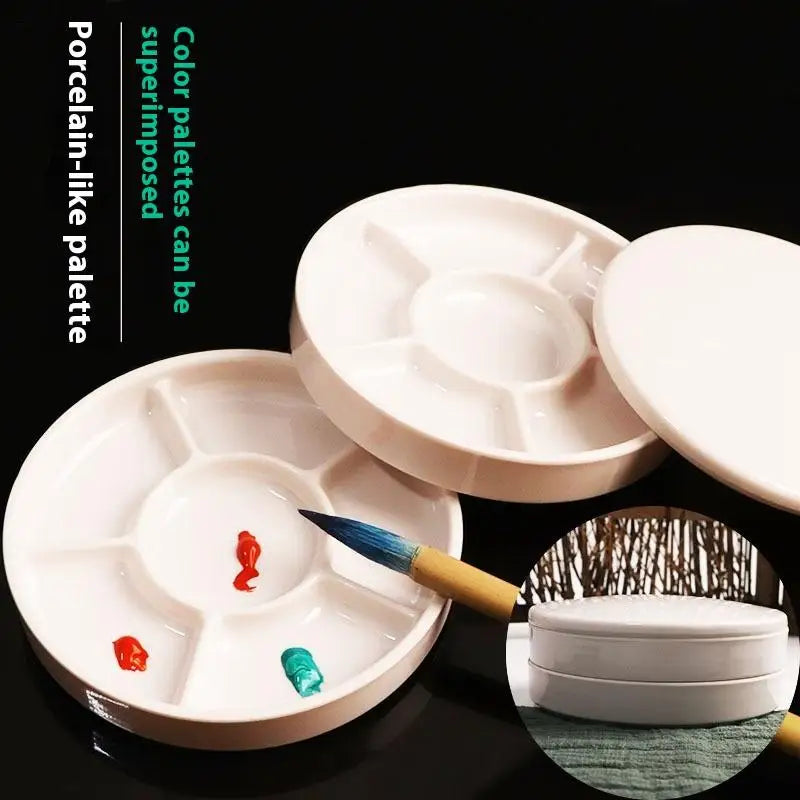 Paint Tray Imitation Porcelain Round Palette Lid Acrylic Watercolor Qme