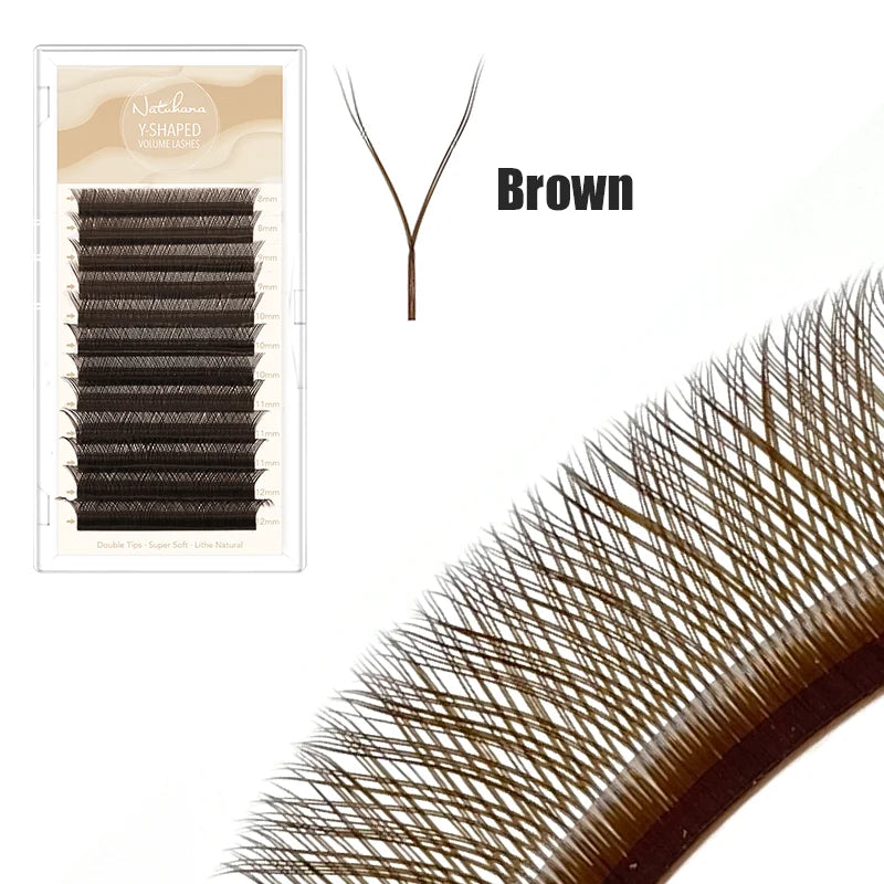 NATUHANA YY Shape Eyelash Extensions C D Curl Black Brown Y Lashes Qme 0.07mm Brown LU 15mm