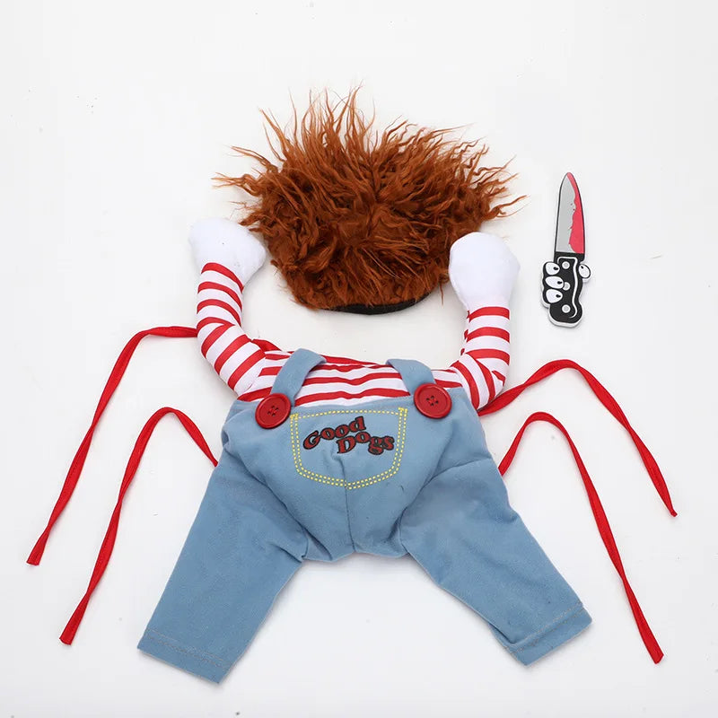 Small and Medium Sized Pet Dog Funny Clothes Cosplay Fatal Dolls Henshin Outfit Wig Upright Scary Costume Halloween Gatherings Qme Fatal Doll Cloth XL