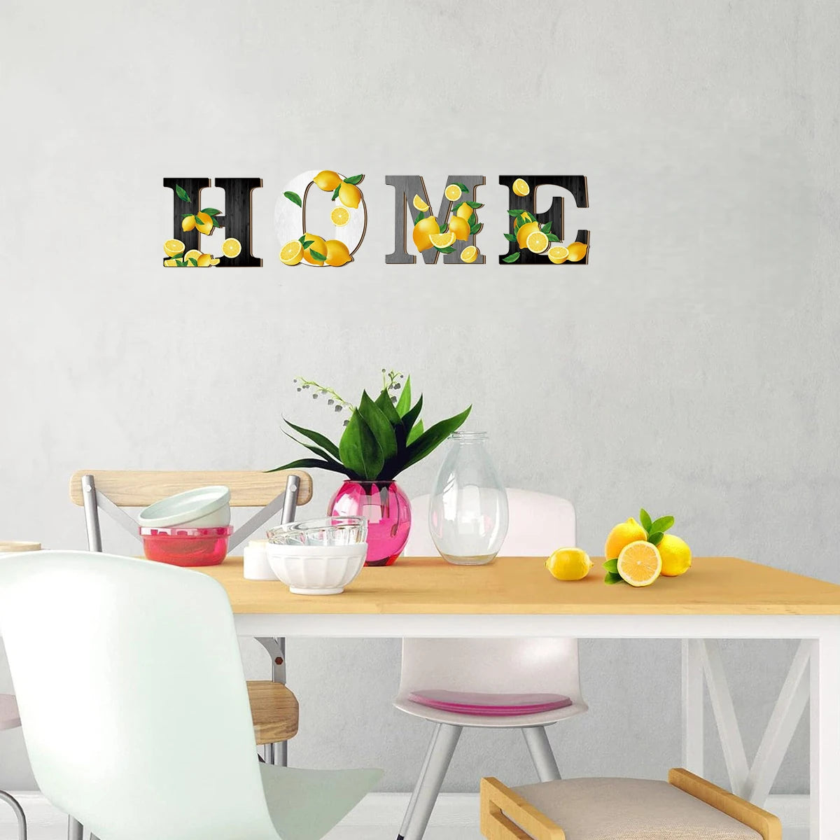 1 set of 2D lemon themed "HOME" letter wooden wall decoration, rustic style farmhouse wall warm decoration, home decoration Qme