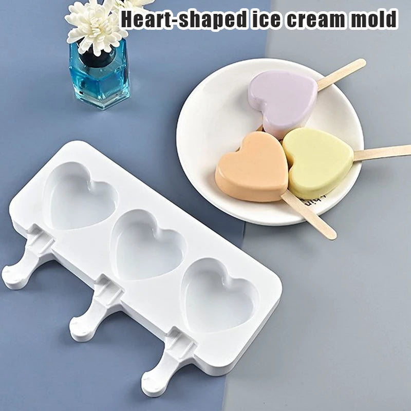 1 2 Ice Cream Popsicles Mould Food Grade Silicone Heart Fruit Qme A8