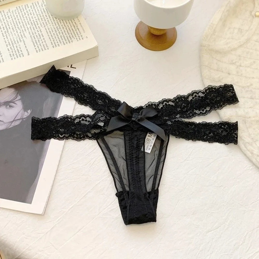 Sweet Low Waist Lace Thongs Transparent Lingerie Ladies T-back Briefs Qme