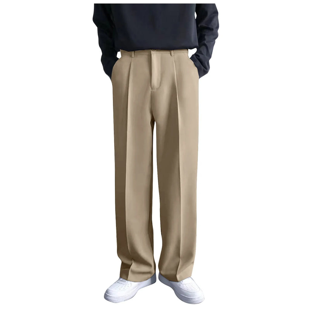 Men's Business Casual Fashion Loose Solid Color Drape Straight Trousers Classic Commuting Simple And Versatile Pocket Long Pants Qme