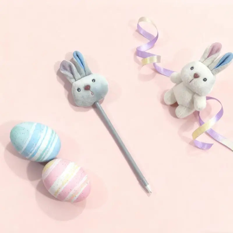 Kawaii Easter Long Ear Rabbit Plush Ballpoint Pen Cute Animal Writing Qme Gray