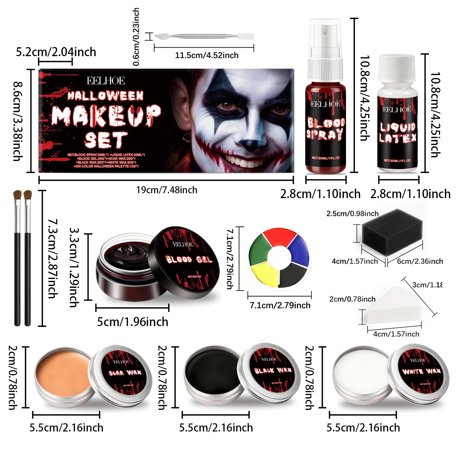 7-in-1 Halloween Makeup Set Realistic Face Body Paint Long Lasting SFX Kit For Cosplay Zombie Vampire Clown Costume Party Qme