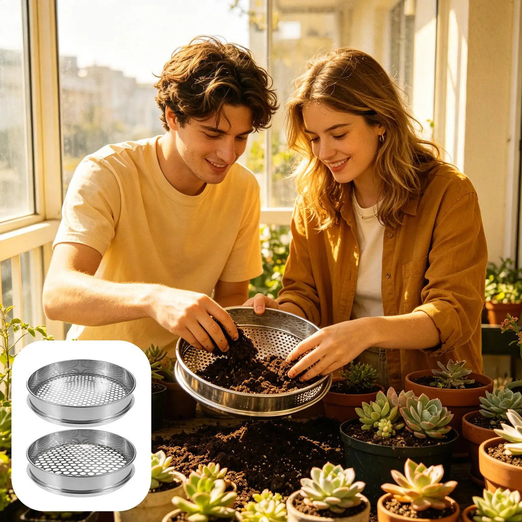 Dirt Sifter Gardening Round Hole Mesh Strainer Stainless Steel Gravel Qme
