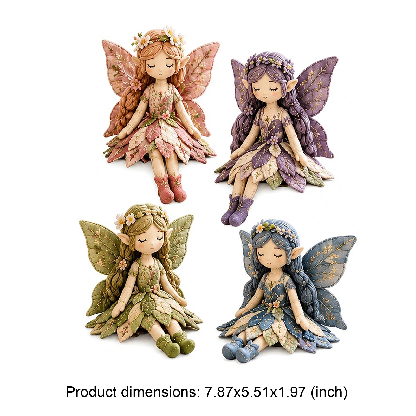 4Pcs Fairy Patchwork DIY Collection Handmade Make Winged Fairies Cloth Figurine Fairy Patchwork Sewing Kit Gift for Craft Lovers Qme