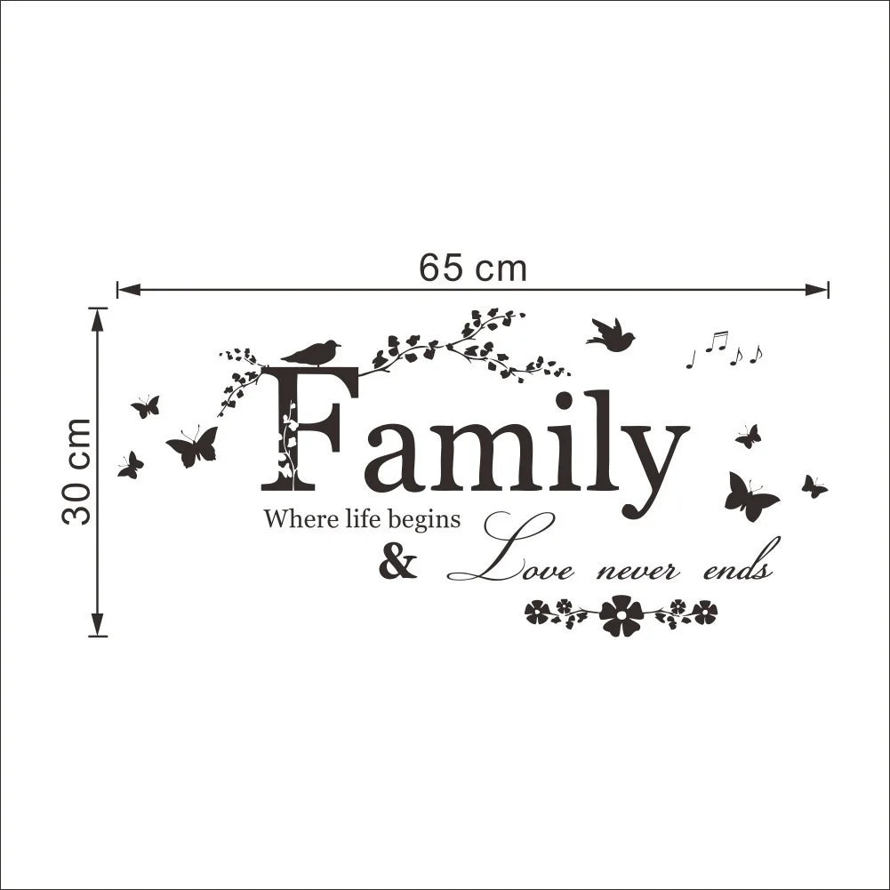 Family Love Never Ends Quote Vinyl Wall Decal Lettering Art Words Qme