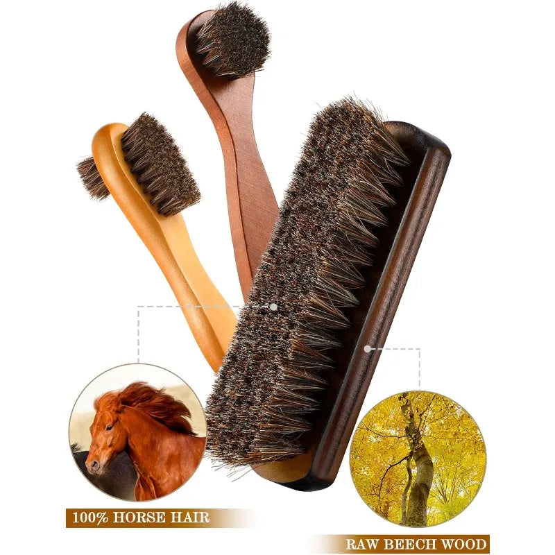 Horsehair Shoes Polish Brushes Leather Boots Care Cleaning Polishing Qme