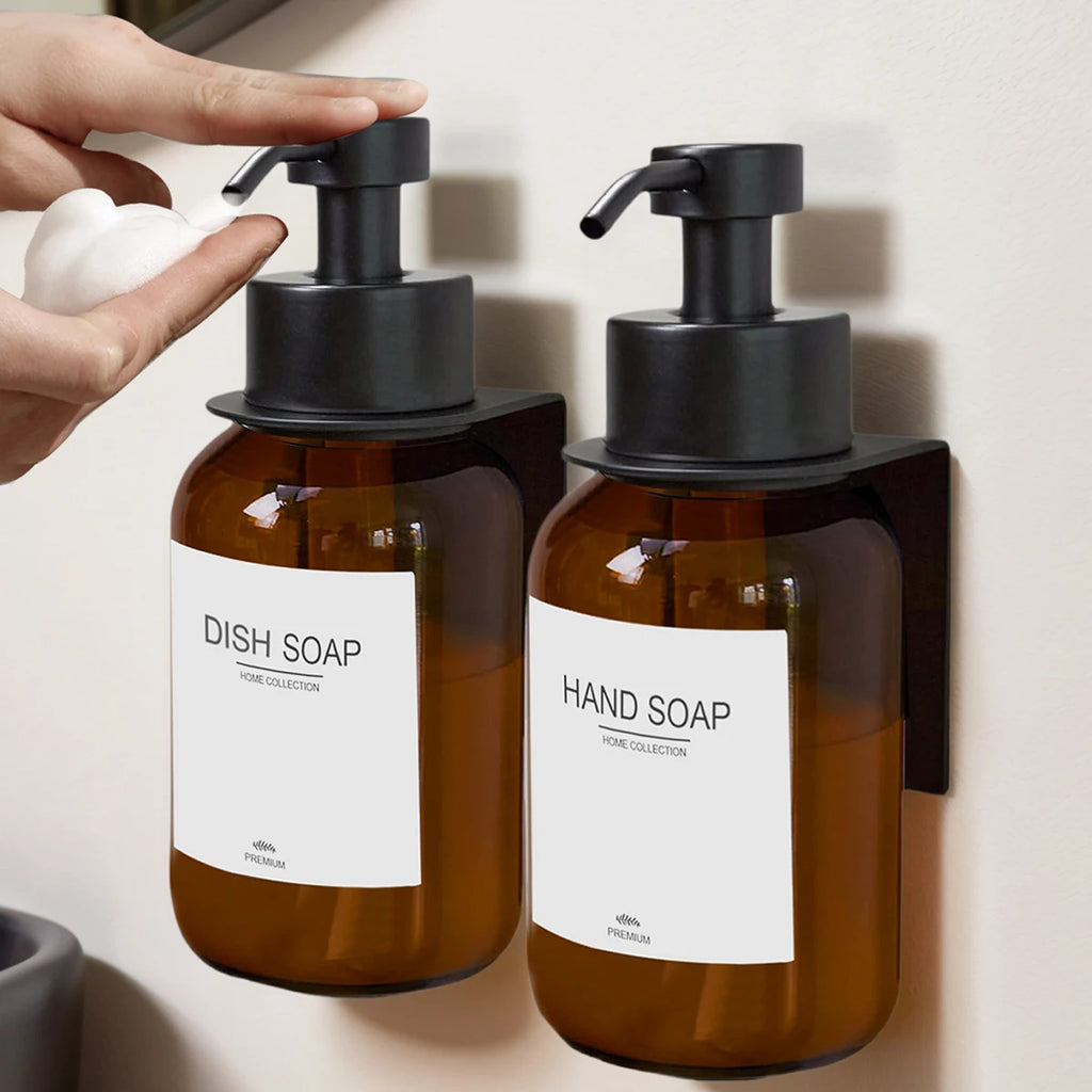 2PCS Wall Hanging Hand Soap Dispenser with Dish Soap Bottle Set Hand Foaming Dispenser with Hanger, Kitchen/Bathroom Bottles Qme