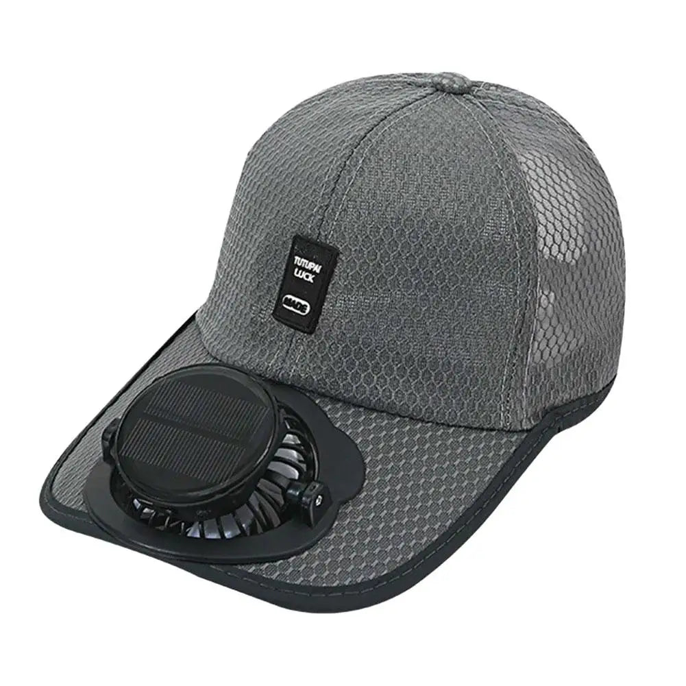 Mesh Baseball Hat Solar Powered Fan Cooling Summer Outdoor Beach Sun Qme A