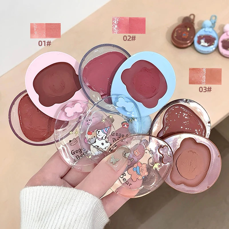 GEGE BEAR 3-in-1 Lip Mud Gloss Cream Blush Eyeshadow Velvet Matte Qme