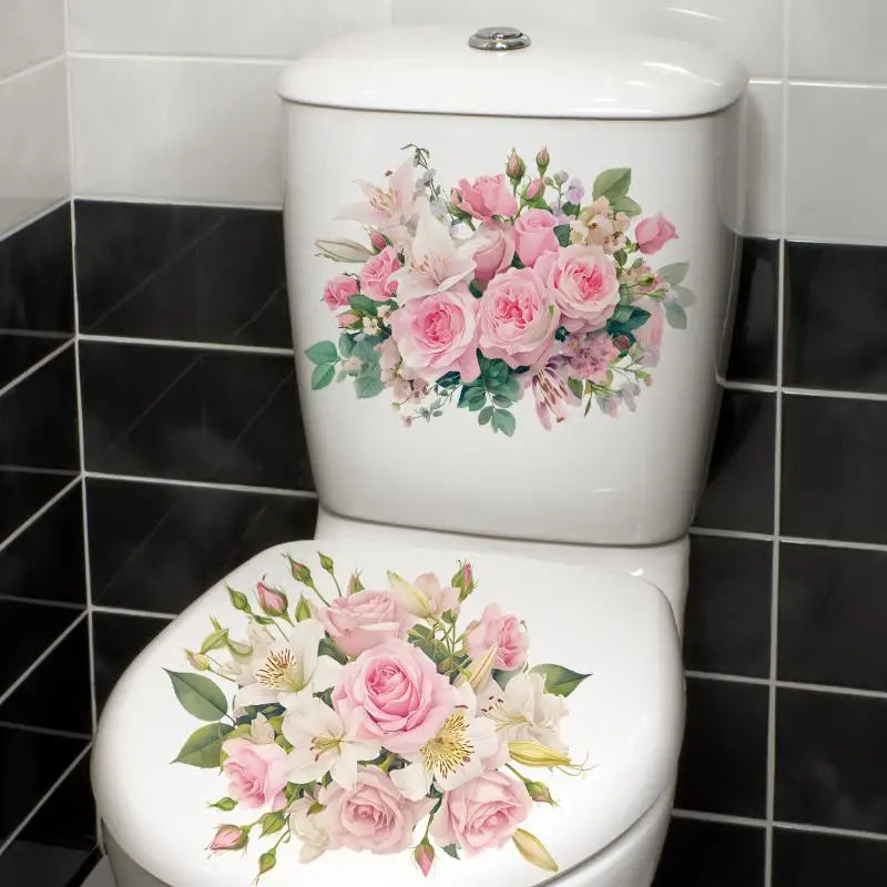 Pattern Toilet Stickers Bathroom Decoration Decor Self-adhesive Qme