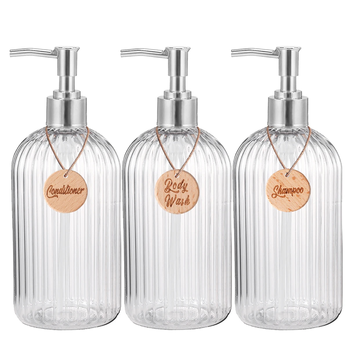 Modern Shampoo and Conditioner Dispenser Set of 3 Refillable Shower Soap Bottles for Bodywash Shampoo Conditioner Bathroom Decor Qme set of 3